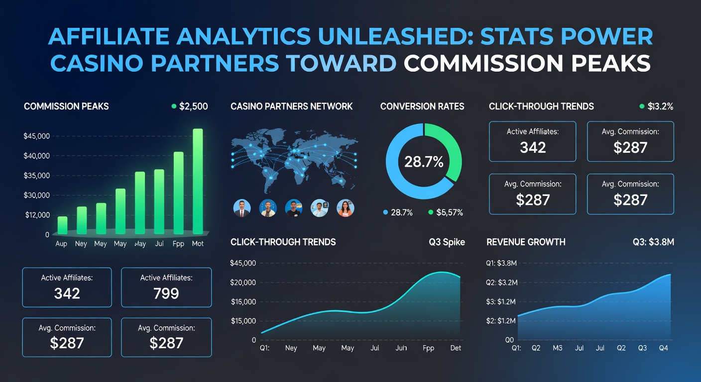 Close-up of analytics report highlighting EPC trends, player retention graphs, and commission forecasts for casino affiliates