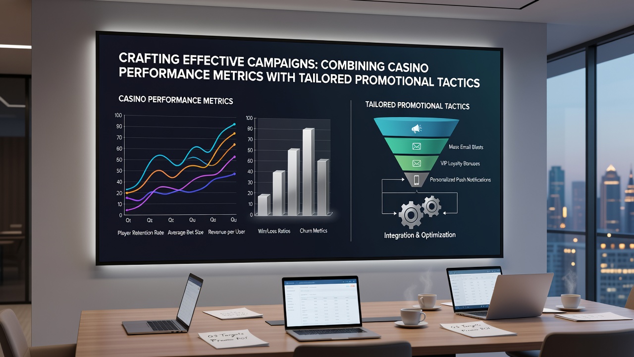 Marketing team reviewing casino promotion performance charts and player segmentation data