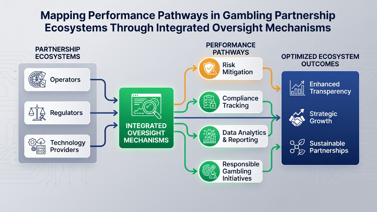 Screenshot of an integrated oversight dashboard displaying performance metrics across gambling partnership pathways