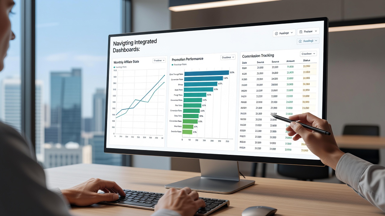 Detailed view of commission tracking and promotional calendar integration in an affiliate dashboard
