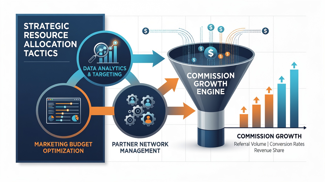 Data analytics dashboard displaying commission metrics and traffic source performance for gambling referral networks