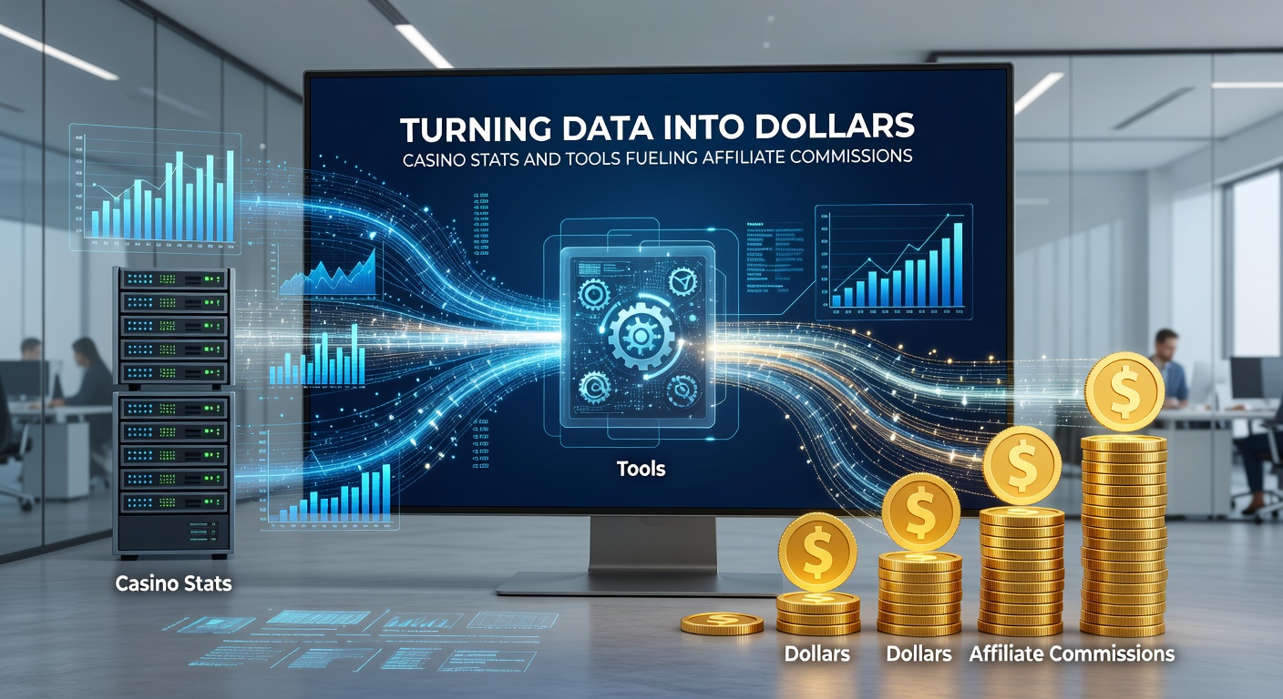 Dashboard screenshot displaying casino affiliate metrics like player deposits, retention graphs, and commission projections in a modern interface